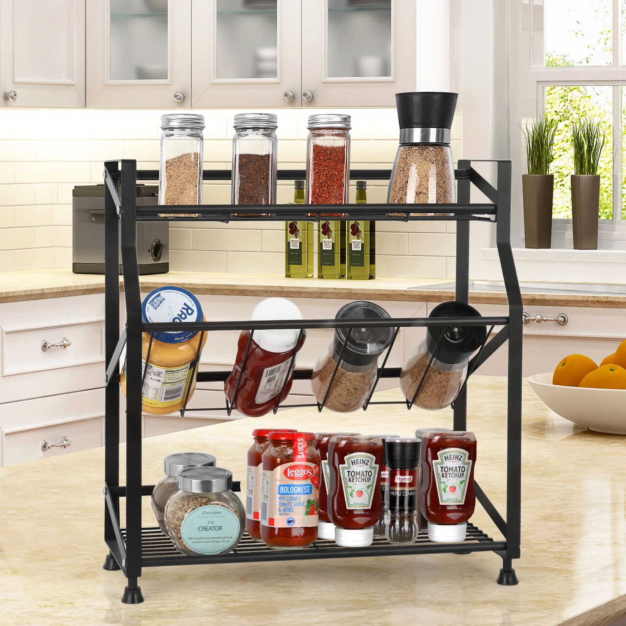 3-Tier Spice Rack Countertop Seasoning Bottle Organizer for Kitchen Cabinet